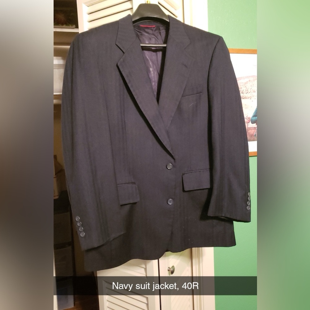 TWO Suits, 1 Extra Jacket Joseph A Bank - navy, pinstripe, checkered tan